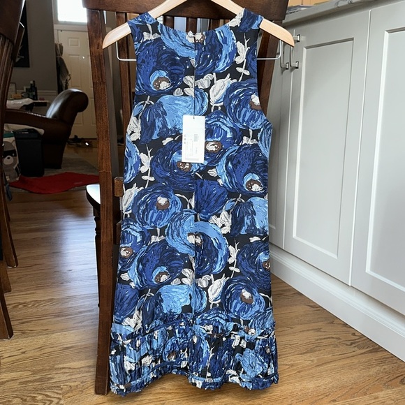 Plenty Frock! By Tracy Reese Blue & Cream Sheath Dress with Ruffle hem - Small - Picture 2 of 7